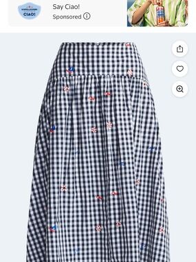 Black & White Gingham Asymmetrical Skirt with Embroidered Accents